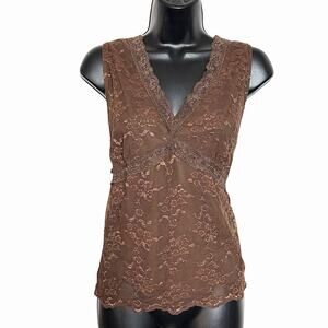 VINTAGE 90s Y2K LACE STRETCH TANK TOP CAMI FAIRY BOHO COTTAGE CORE SIZE MEDIUM